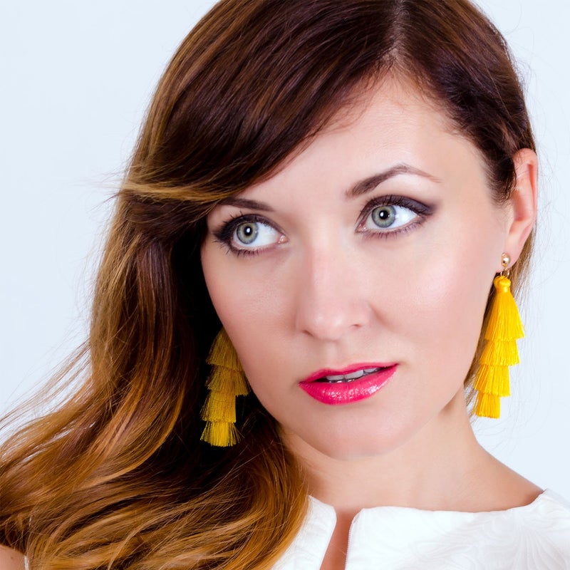 BaubleStar Fashion Tassel Dangle Earrings for Women Layered Long Bonita Tiered Yellow Thread Tassel Drop Statement Jewelry - Image 5